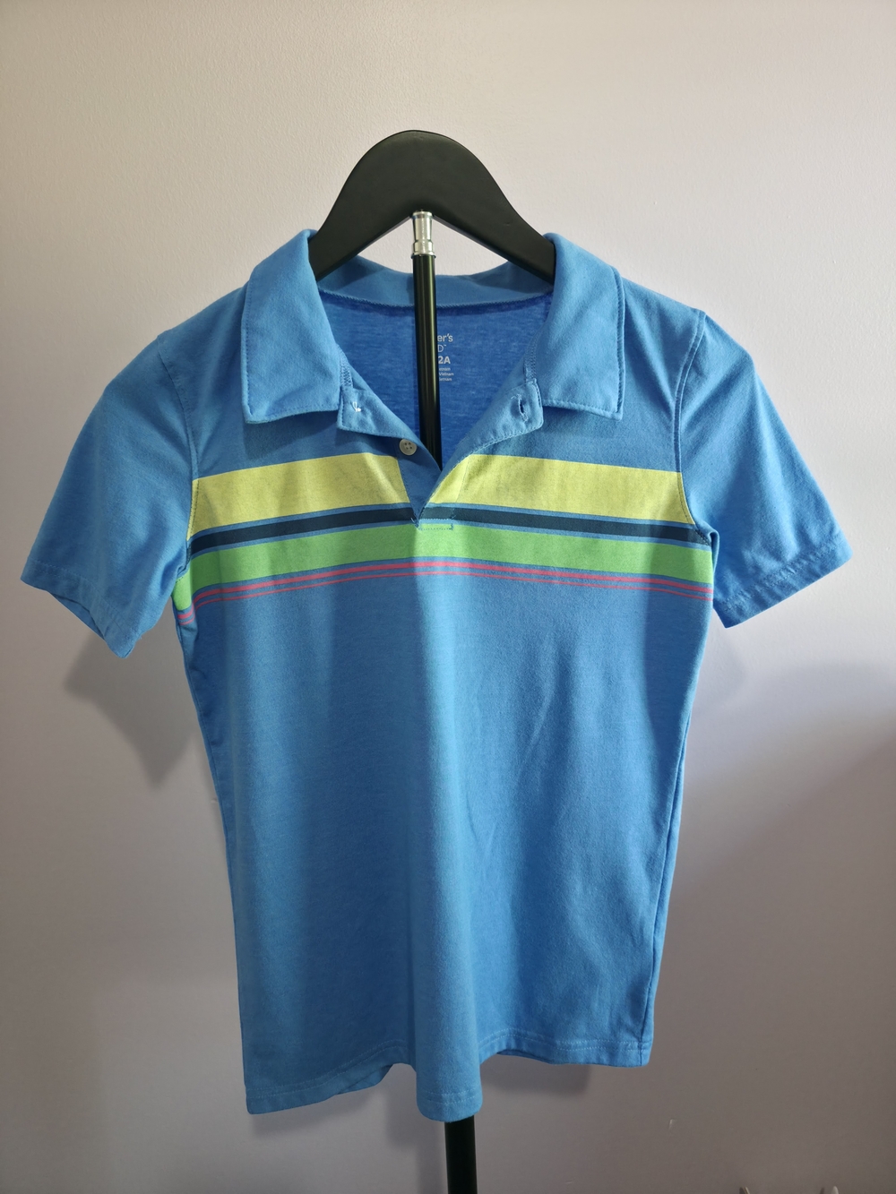 Carter's Bright Blue Short-Sleeve Polo with Yellow, Green & Navy Stripes
